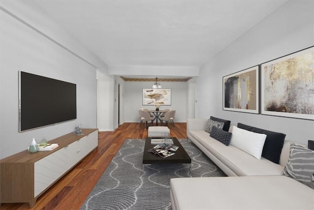 living room with dark wood-style floors