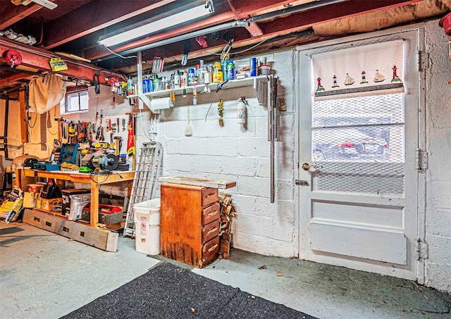 basement featuring a workshop area