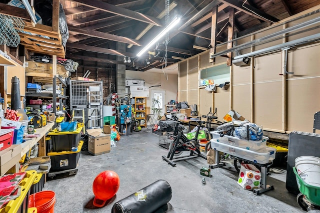 garage featuring a workshop area