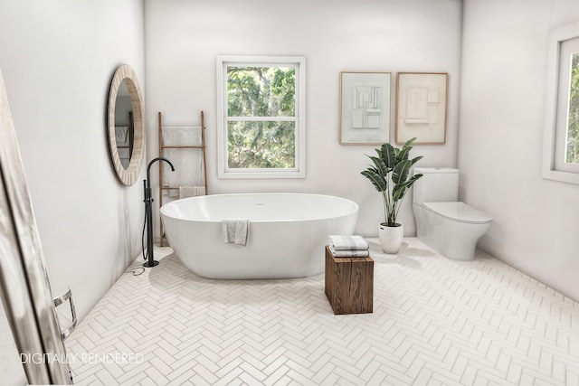 29 Kenwood Rd, Southampton, NY 11968 - full bathroom featuring a freestanding tub, toilet, and a healthy amount of sunlight