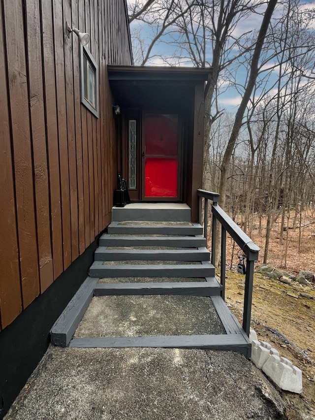 entrance to property with board and batten siding