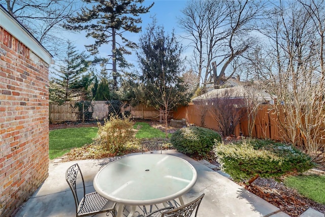 view of patio / terrace featuring outdoor dining space and a fenced backyard