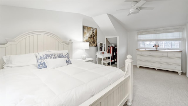 5225 Peconic Bay Blvd, Laurel, NY 11948 - bedroom with light carpet, a ceiling fan, lofted ceiling, a spacious closet, and a closet