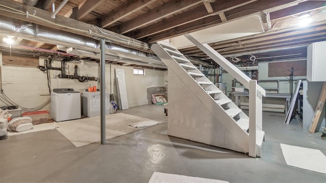 5225 Peconic Bay Blvd, Laurel, NY 11948 - unfinished below grade area featuring stairs and washer and clothes dryer