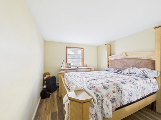 bedroom featuring a baseboard radiator, wood finished floors, and baseboards