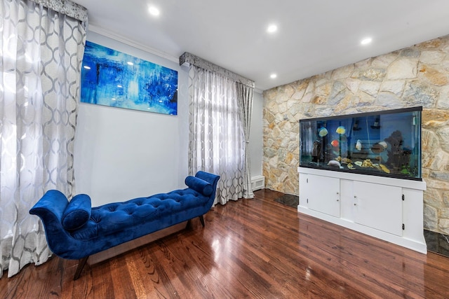 living area with wood finished floors and recessed lighting