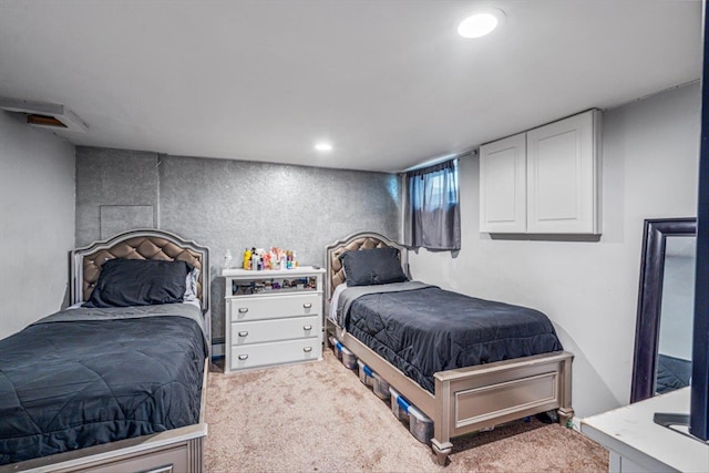 bedroom with carpet floors and recessed lighting