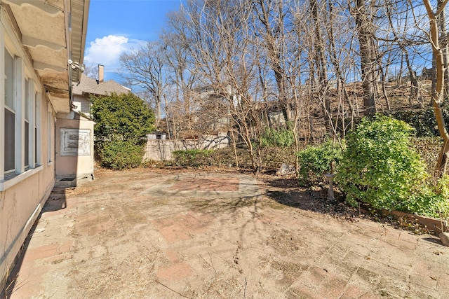 view of yard featuring a patio and fence