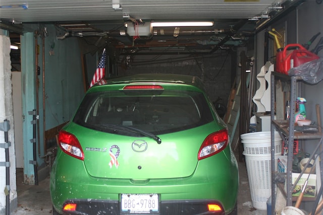 garage with a garage door opener