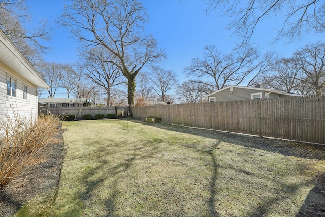 view of yard with a fenced backyard