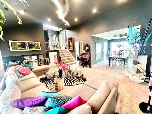 interior space featuring stairway and recessed lighting