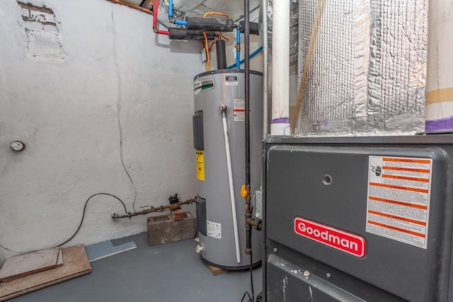 utility room featuring electric water heater and heating unit