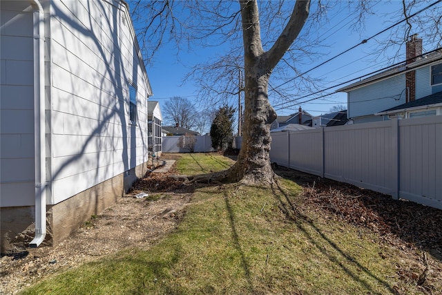 view of yard with a fenced backyard