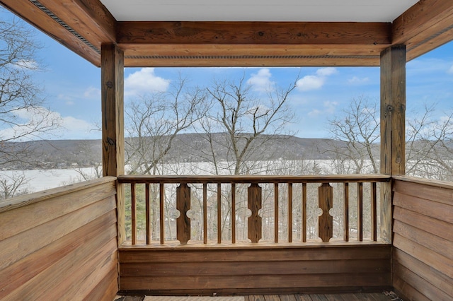 view of snow covered deck