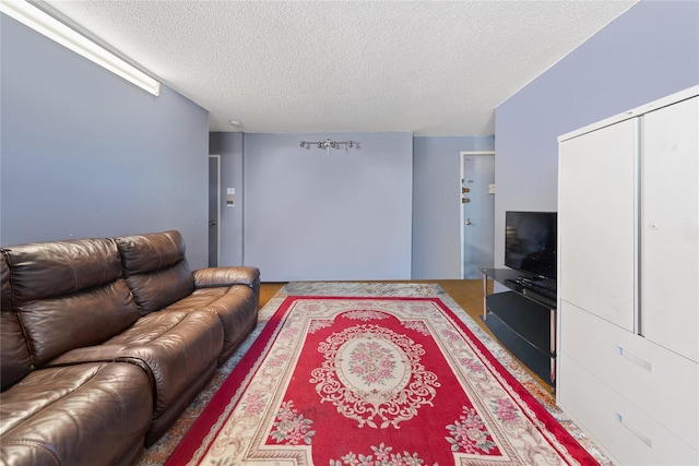 living room featuring a textured ceiling