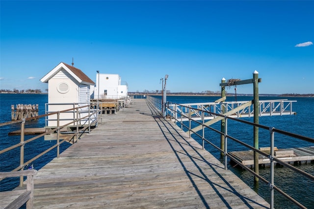 dock area with a water view