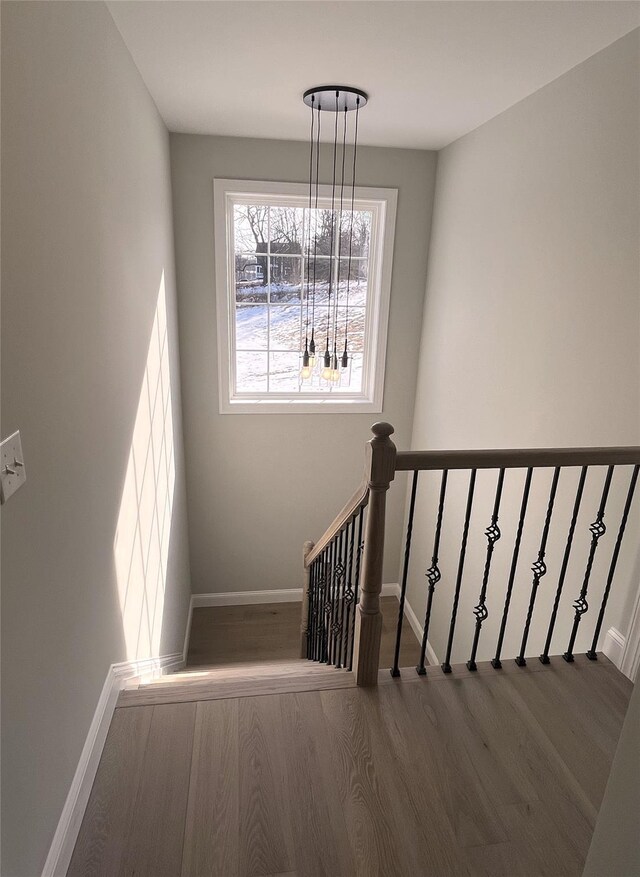 stairs featuring baseboards and wood finished floors