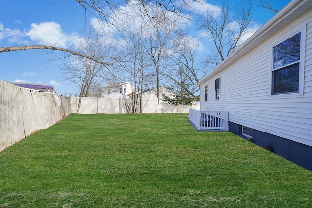 view of yard with a fenced backyard