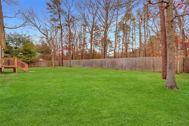 view of yard with a fenced backyard