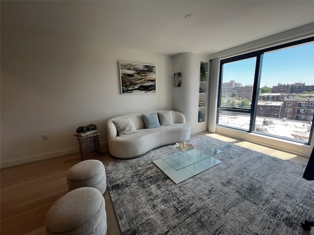 144-49 Northern Blvd Unit 213, Flushing, NY 11354 - living room featuring a city view, wood finished floors, and baseboards