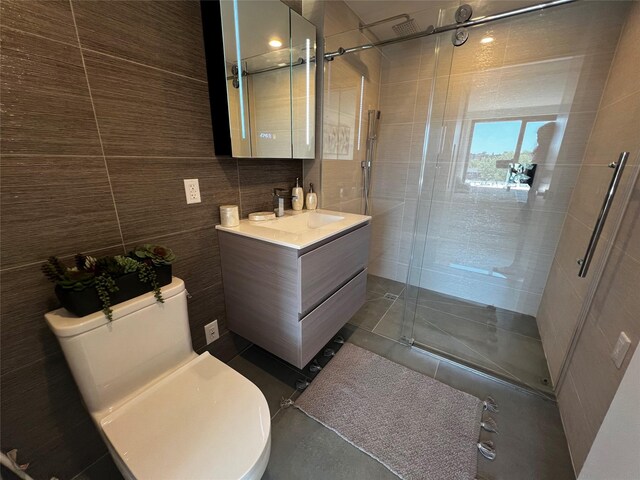 144-49 Northern Blvd Unit 213, Flushing, NY 11354 - full bathroom featuring tile walls, toilet, a stall shower, and vanity
