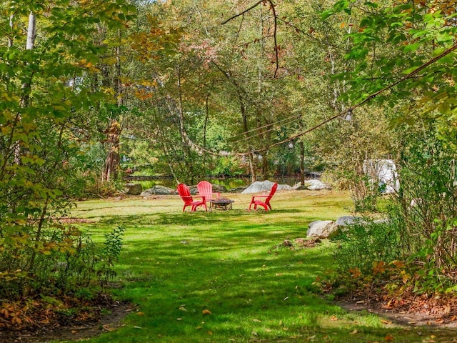 view of yard with an outdoor fire pit