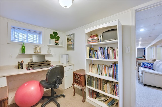 view of carpeted home office