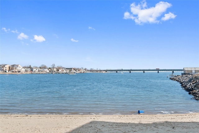 property view of water featuring a view of the beach