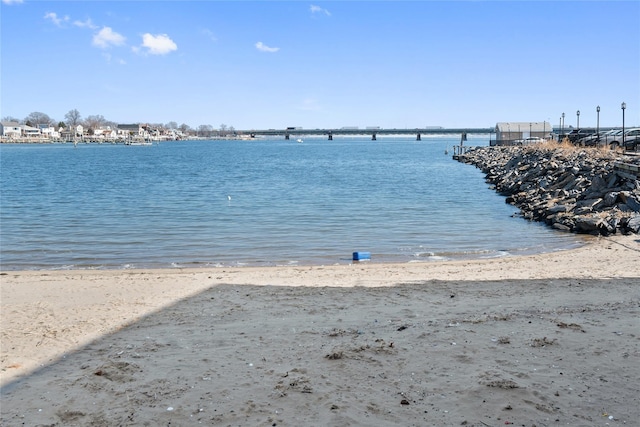 view of water feature featuring a view of the beach