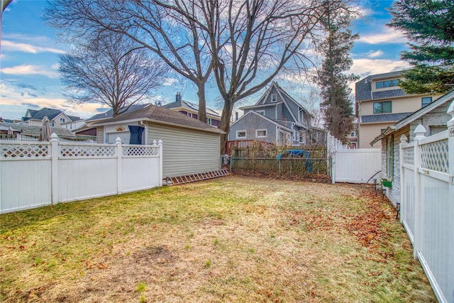 view of yard with a fenced backyard