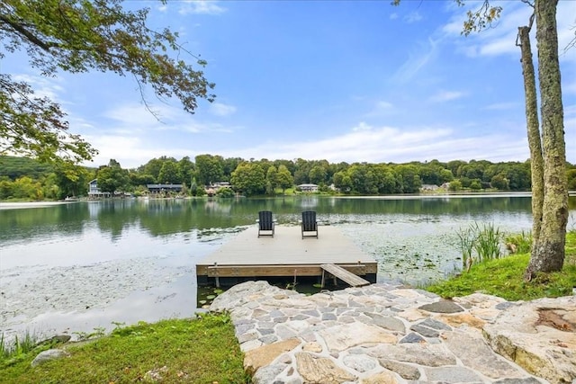 view of dock with a water view