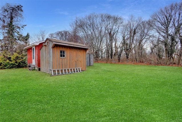 view of yard with an outdoor structure and a storage unit