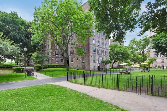 surrounding community featuring fence and a lawn