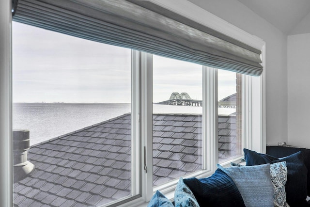 room details featuring a water view