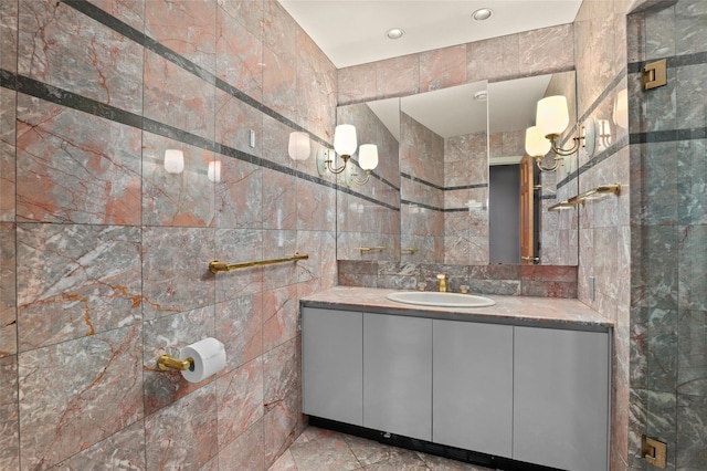 6 Agate Ave, Ossining, NY 10562 - bathroom with tile walls, vanity, and recessed lighting