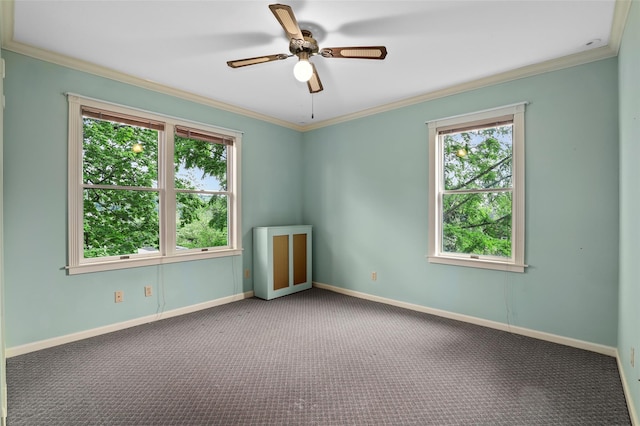 6 Agate Ave, Ossining, NY 10562 - empty room featuring a ceiling fan, crown molding, baseboards, and carpet flooring