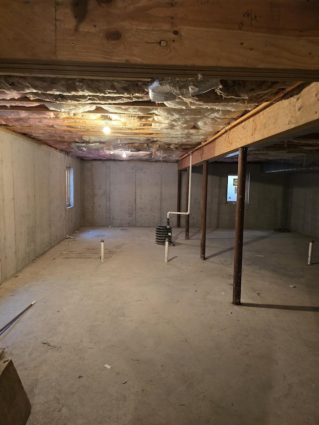 view of unfinished basement