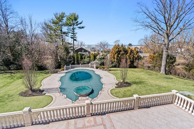 28 Whitney Cir, Glen Cove, NY 11542 - view of swimming pool featuring a covered pool, a patio, a yard, and fence private yard