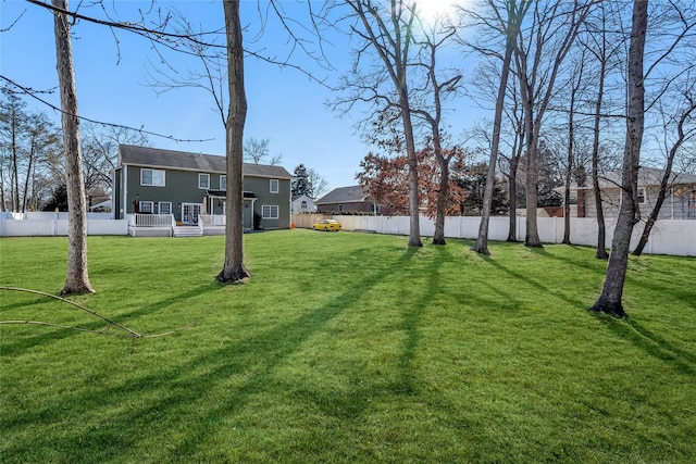 view of yard with a fenced backyard