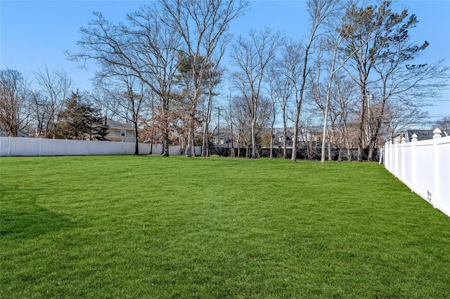 view of yard with a fenced backyard