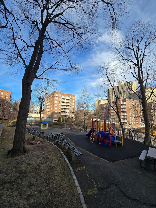 community playground featuring a city view