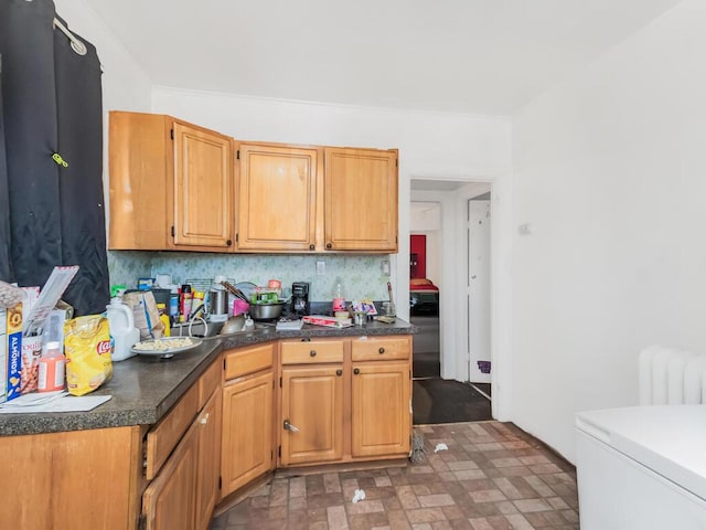 kitchen featuring dark countertops and radiator