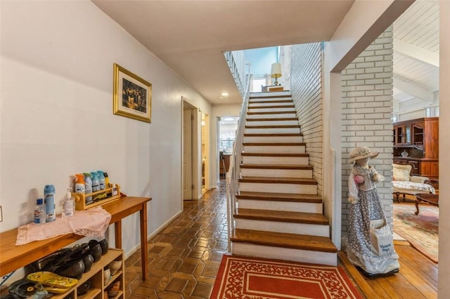 stairs with tile patterned flooring