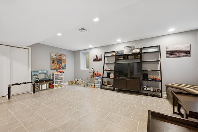 playroom featuring recessed lighting, visible vents, and tile patterned floors