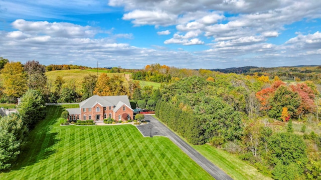 drone / aerial view with a view of trees