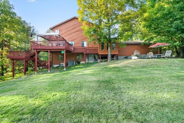 exterior space featuring a deck, central AC unit, and stairs