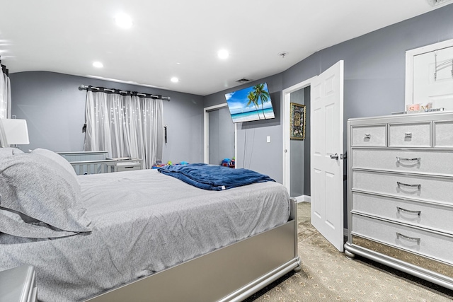 bedroom with carpet flooring and recessed lighting