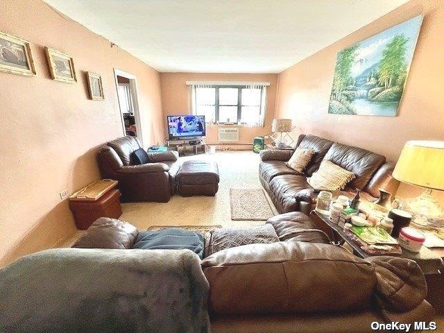 living area featuring carpet flooring