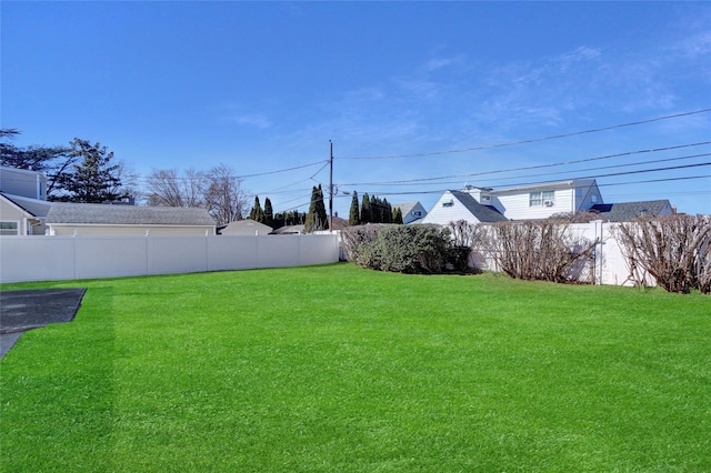 view of yard with a fenced backyard