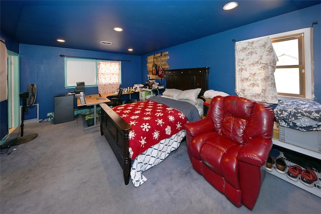 bedroom with carpet flooring and recessed lighting